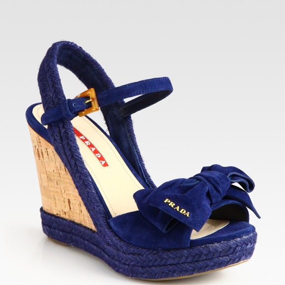 Prada Shoes - Prada Suede Bow Sandals Wedge